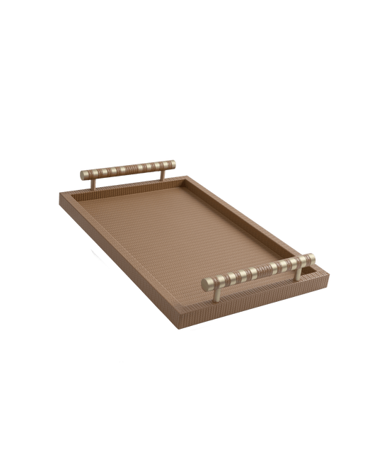 Taupe Rectangular tray With Chrome Brass Handle - Maison SIA