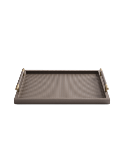 Taupe Rectangular tray With Satin Gold Handles