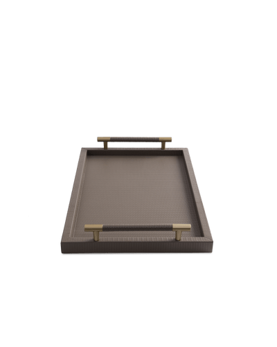 Taupe Rectangular tray With Satin Gold Handles