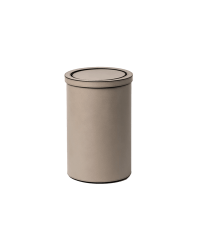 Taupe Round Metal Bin with Lid