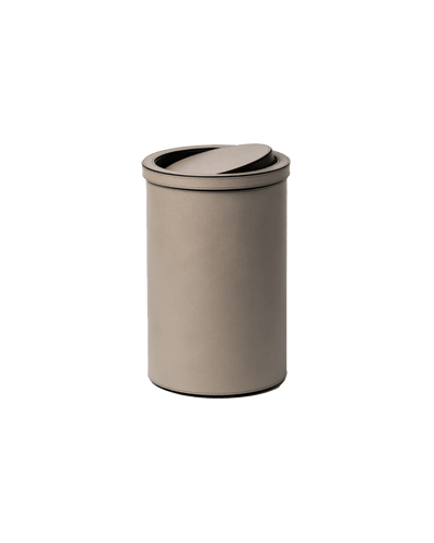 Taupe Round Metal Bin with Lid