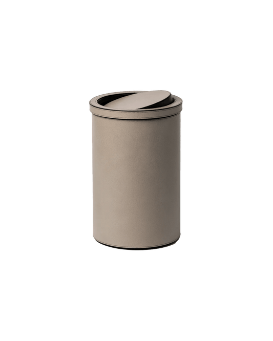 Taupe Round Metal Bin with Lid - Maison SIA